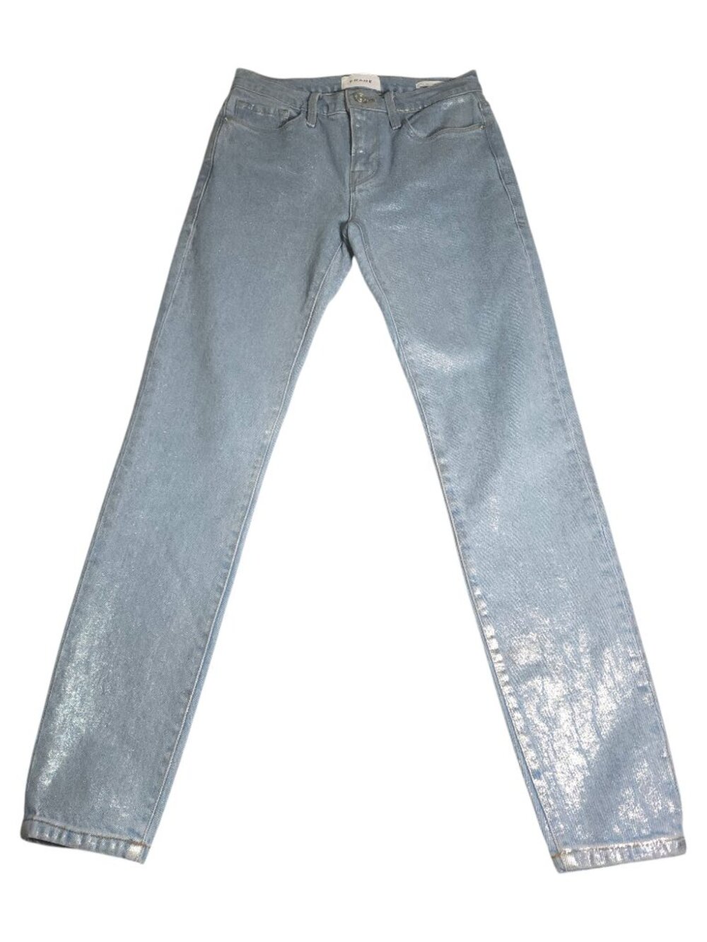 FRAME Le Skinny de Jeanne Metallic Chrome Coated Jeans Silver Skinny Size 24 - Picture 5 of 15